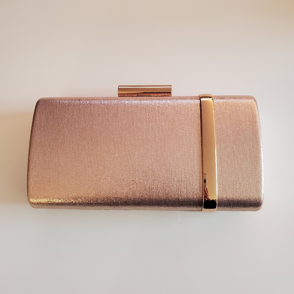 Rose Gold Evening Clutch with gold hardware